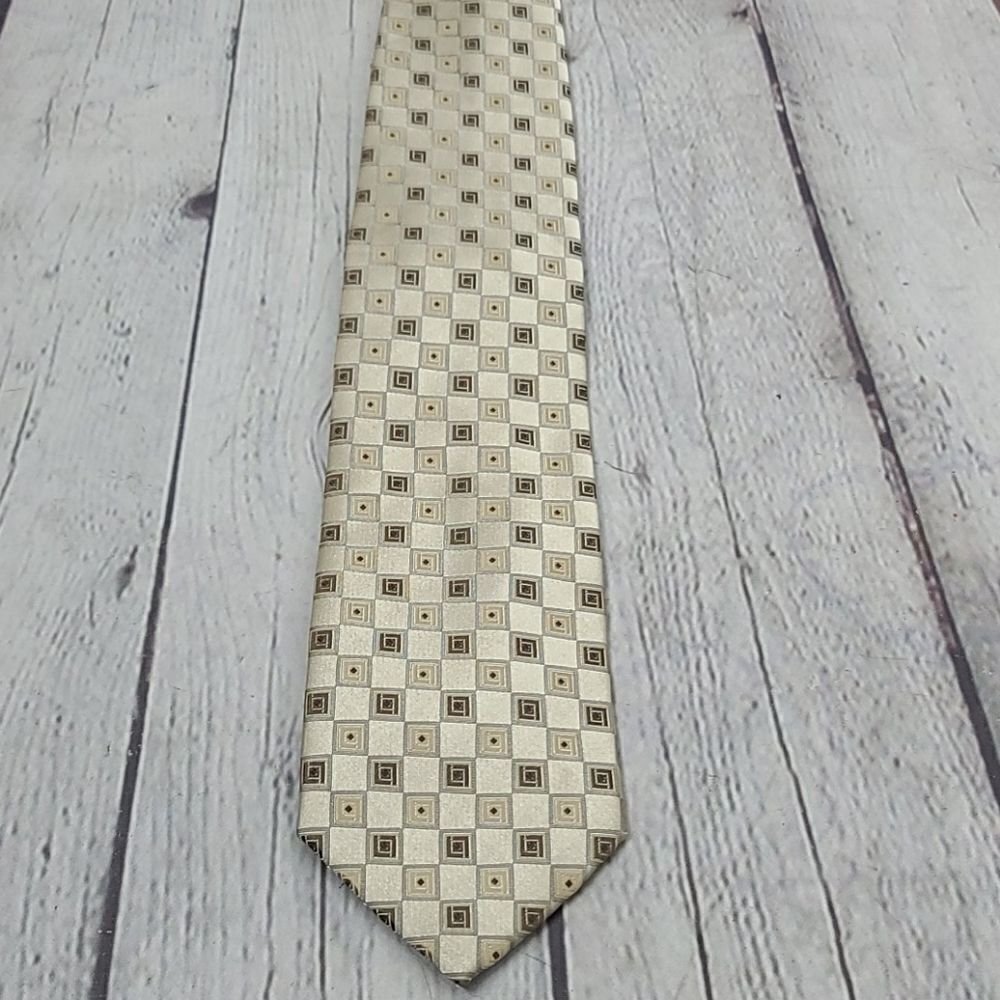 Retro Tan Neutral  Geometric Artsy Square Print Tie